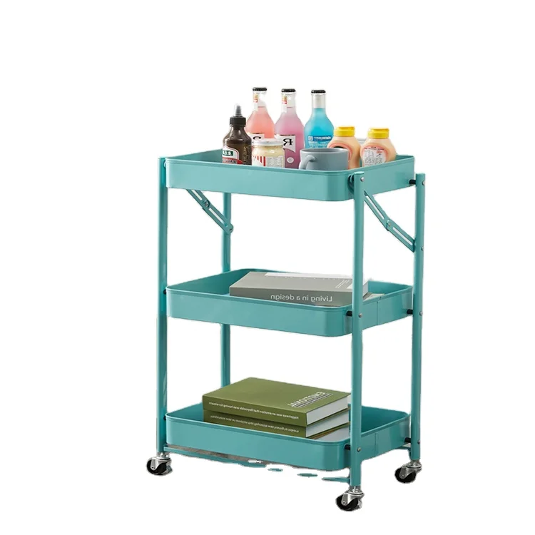 Manufacture Multi-purpose rolling utility laundry stainless steel foldable 3 tiers storage cart trolley with drawers and wheels