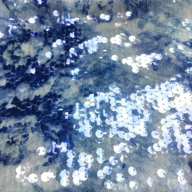 Wholesale 5mm fish scale embroidery transparent mesh printing double-sided sequin fabric