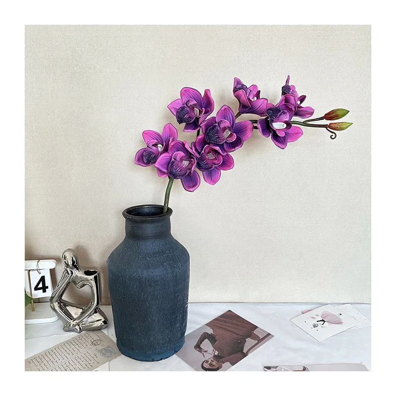 PU 8 Heads Cymbidium Real Touch Silk Phalaenopsis Artificial Orchid Flowers Wedding Home Room Garden Decoration Graduation