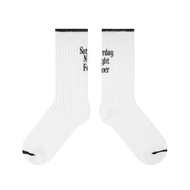 Wholesale plain solid color fashion cotton custom letter socks logo ribbed crew socks