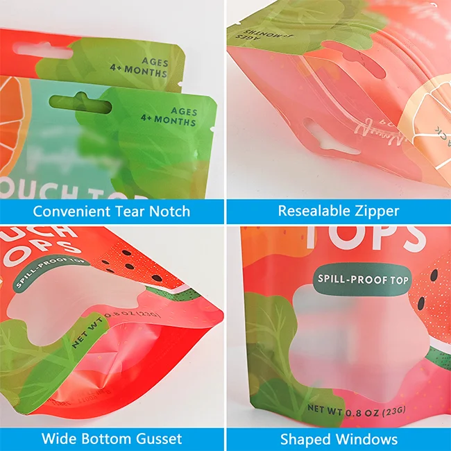 Customised Eco Tear Ziplock Plastic Food Snack Packaging Bag Matte Euro Hole Stand Up Pouch Doypack With Resealable Zipper