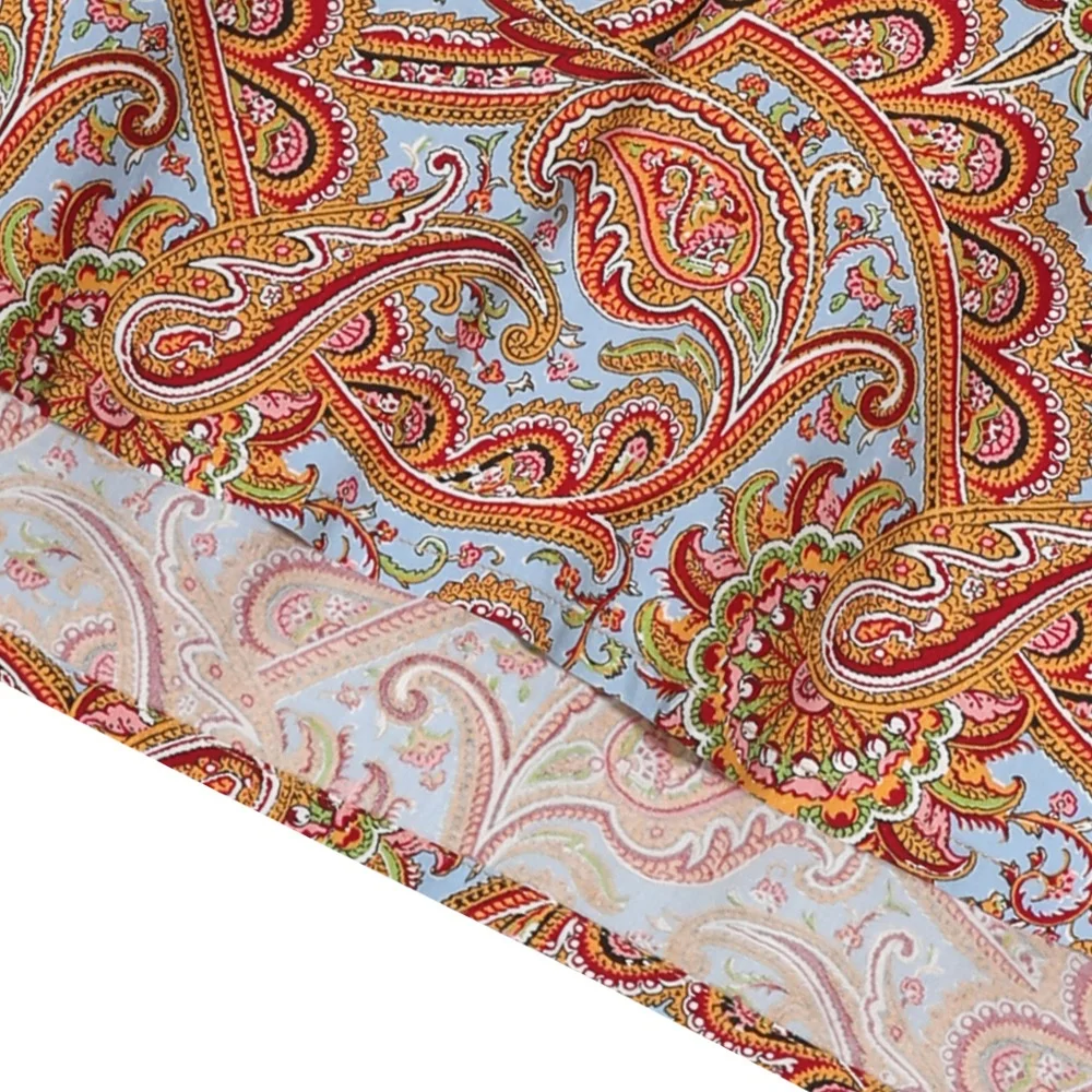 
New fashion half sleeve elegant vintage latest paisley printed design ruffled neck ladies short blouse style shirt 