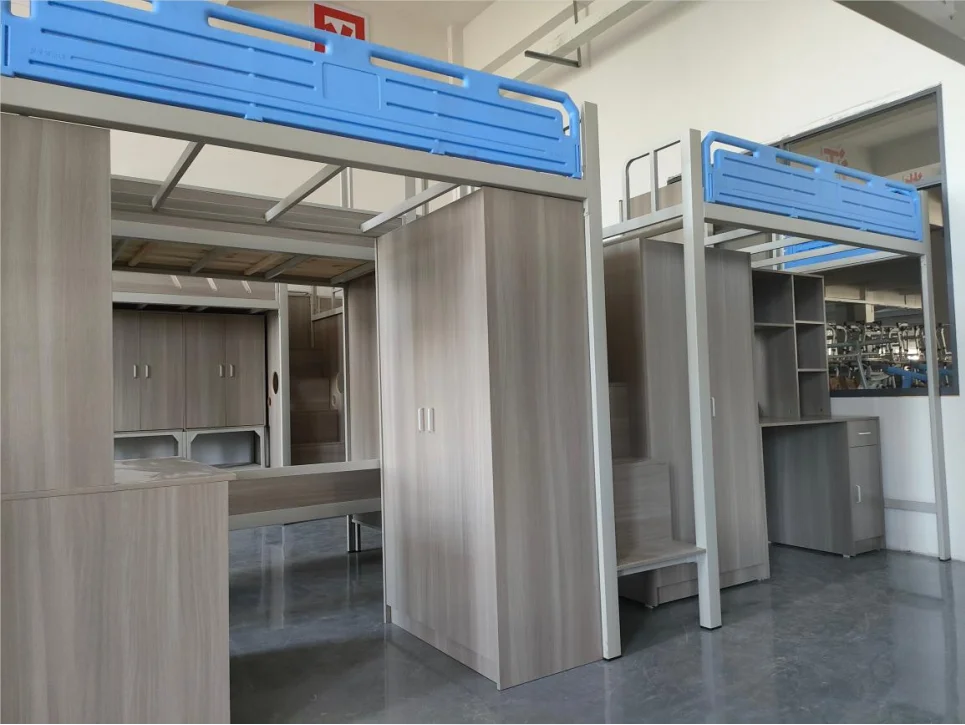 home furniture customized bedroom 3 persons metal adult bunk bed with cabinet wardrobe desk metal wood full loft bed for kid