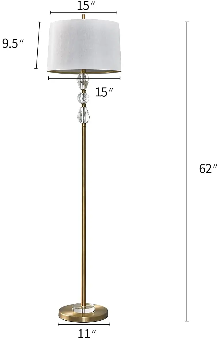 Modern Crystal Stacked Ball Floor Lamp Reading Antique Copper White Fabric Shade for Living