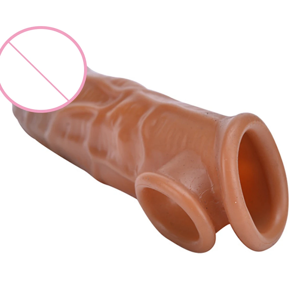 Reusable Silicone Realistic Penis Extension Cock Sleeve Penis Enlarger Delay Condoms for Men Dildo Enhancer Sex Toys