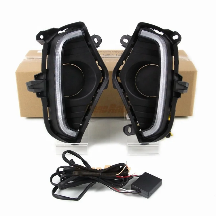 For Toyota RAV4 2019 2020 Yellow Turn Signal Function Waterproof ABS 12V Car DRL LED Daytime Running Light With Fog Lamp Hole