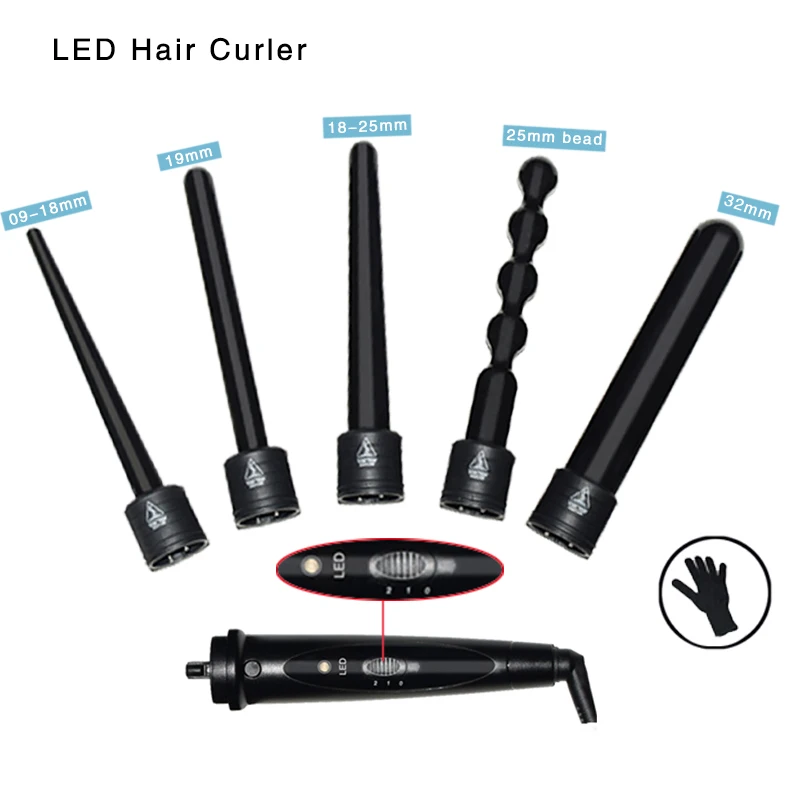 Comb Electric Hair Curling Iron Suite Combination Interchangeable Hair Curler Switch 5 in 1 Curling Wand Set 5 Interchangeable