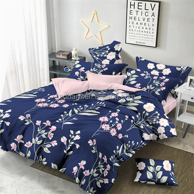 FLOWER pattern 4 PCS disperse printing polyester bed sheet set flat sheet*1 pillowcase*2 duvet cover*1