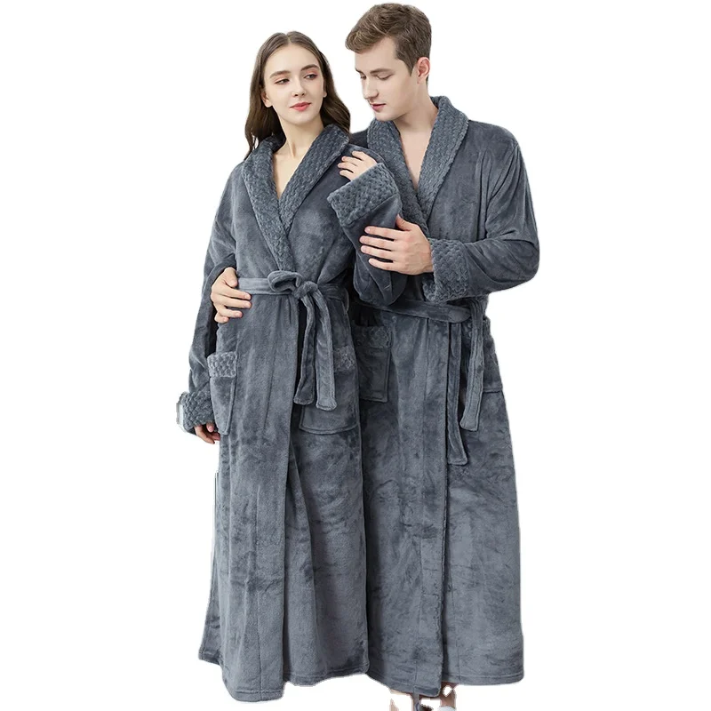 Women Men Luxury Flannel Long Bath Robe Winter Sexy Warm Dressing Gown Bridesmaid Robes