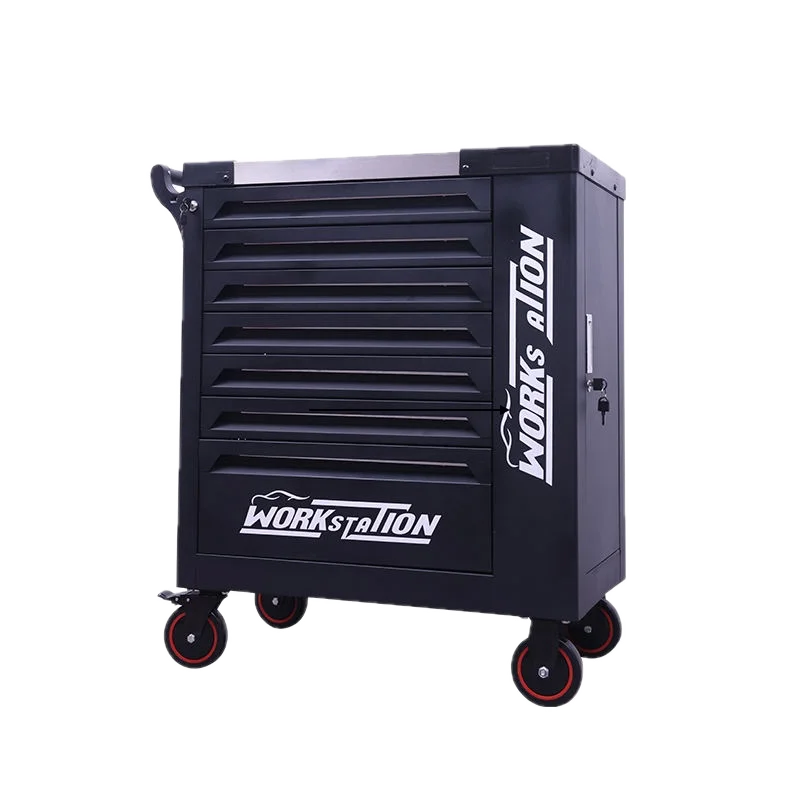 Workshop Black Tool Box Roller Cabinet Heavy Duty Stainless Steel Tool Chest 7 Drawers Tool Cabinet Cart Trolley