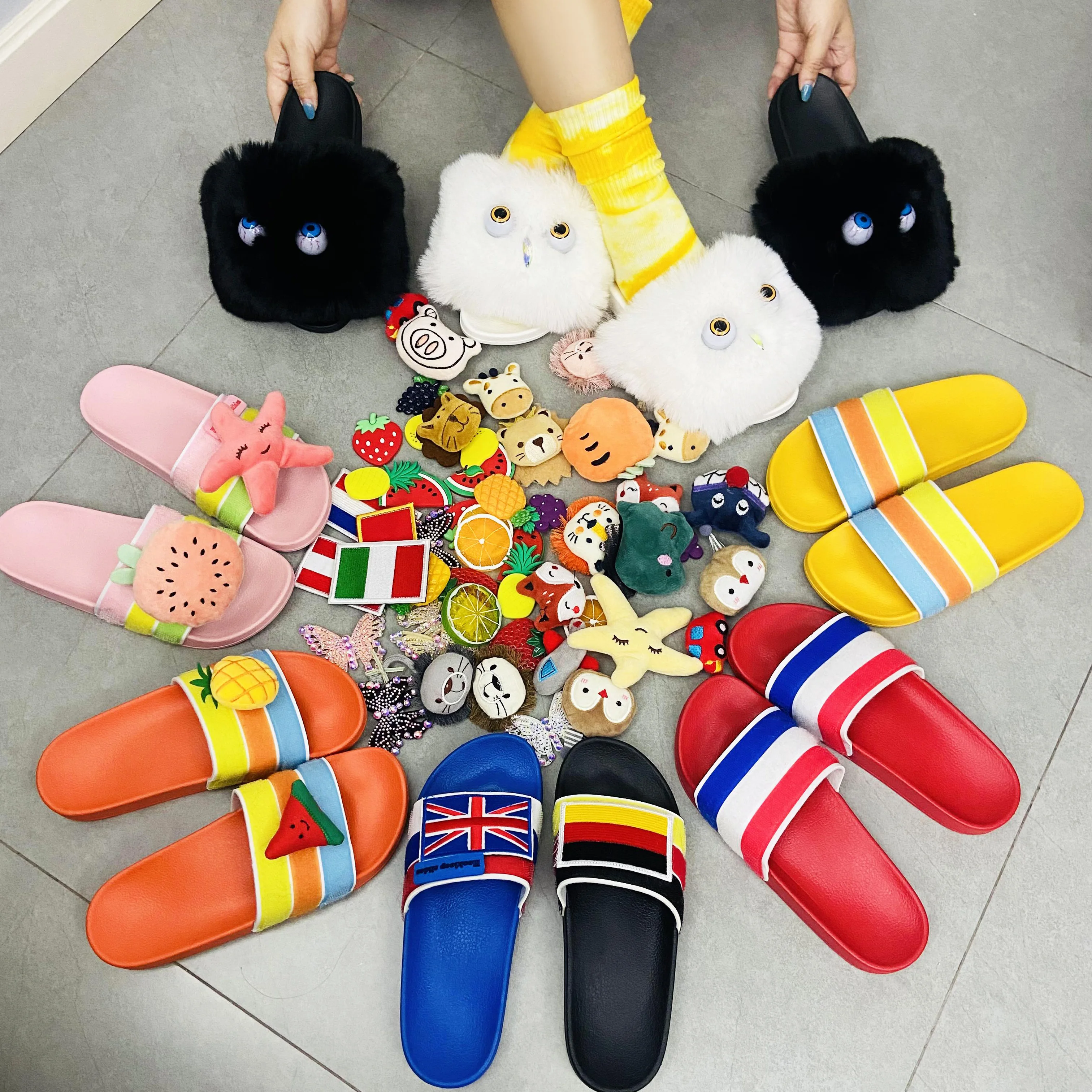 Comfortable Multiple Colors Black White Blank PVC Slippers DIY magic stick figures  Sandals Custom Logo Slides for Men Women