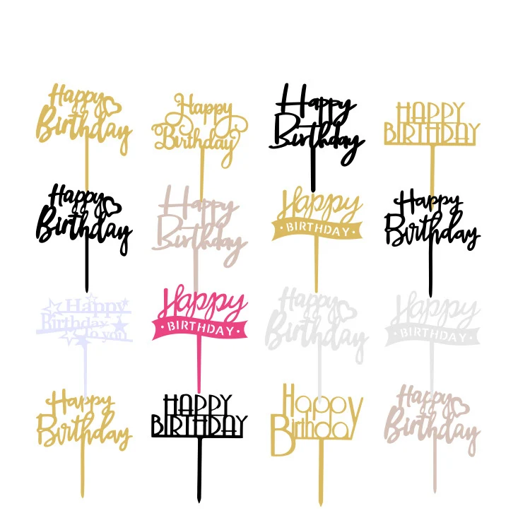 Ychon Geometry Round Letter Cake Toppers Gold Acrylic Cake Topper Happy Birthday Wedding Party Cupcake Toppers for Party Decor