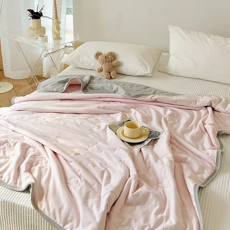 Wholesale Light Pink Grey queen comforter 100% cotton comforter sets summer comforter for queen size bed