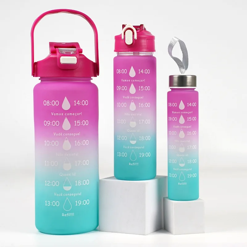 2000ML large  plastic drinking sports water bottle set of 3 with straw lid