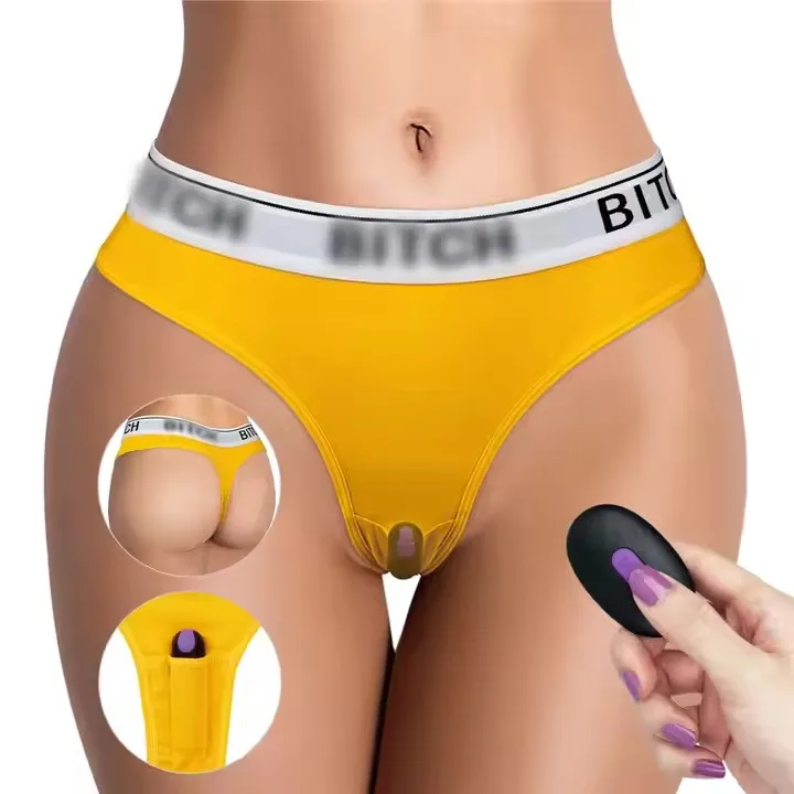 USB Rechargeable Remote Control Yellow Briefs Vibrating Panties Wearable Mini Bullet Vibrator for Outdoor Sex Toys