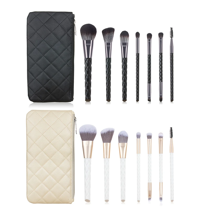 Own Brand Custom Printed 7 Pc High Quality Cosmetics Makeup Brushes Set Beauty 2021 Full Vegan Hair Soft For Face With Case