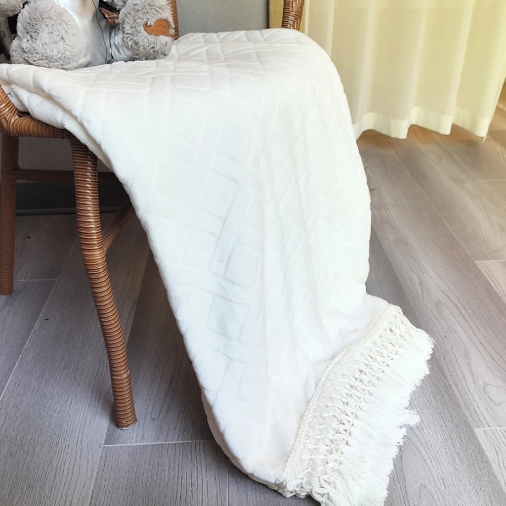 Soft Lightweight Decorative Bed Throw Blankets Jacquard Textured Boho Summer Throw Blanket with Tassels for Bed