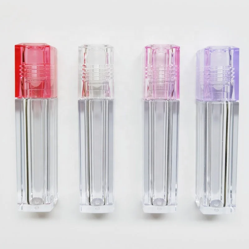 P-LAN Brand Stock 100pcs Red Clear Purple Pink 6ml Square Lip Oil Tubes Custom Logo Empty Custom Lip Gloss Packaging