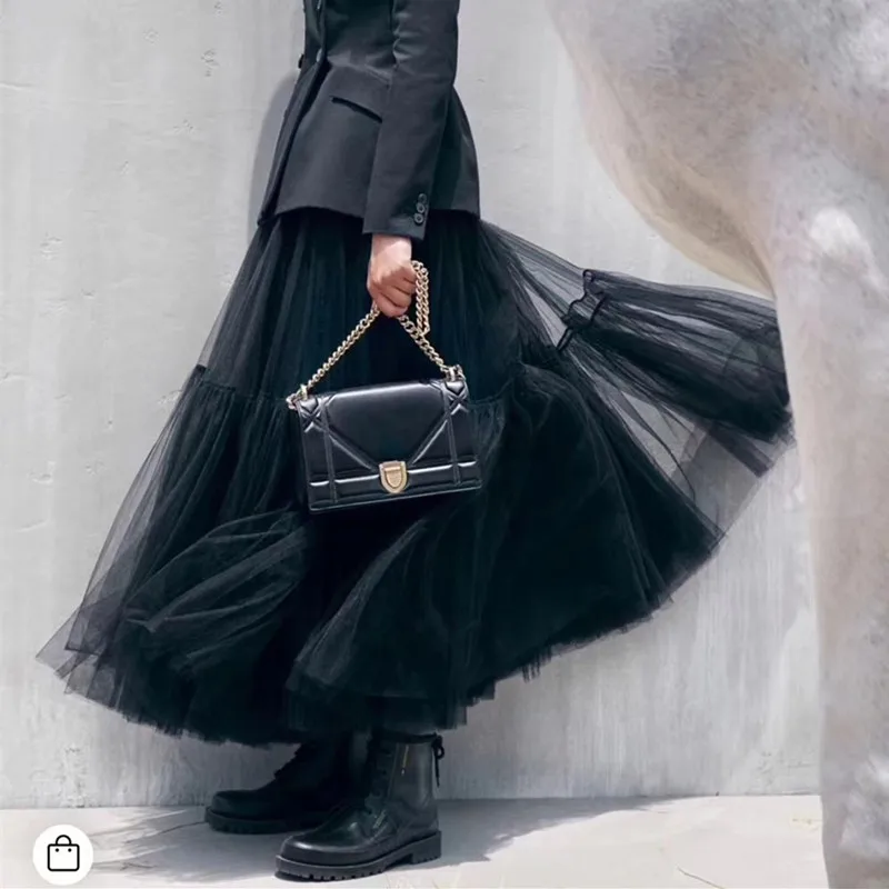 2023Spring and summer NewDHome high-end famous brand same style all-matching black oversized hem skirt mesh long dress