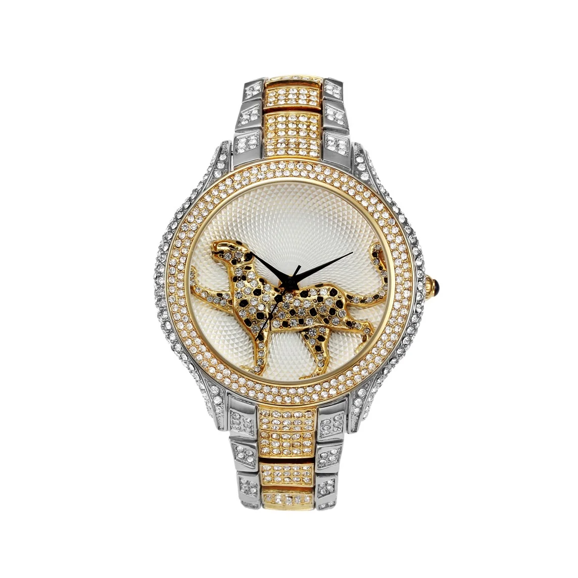 Creative alloy iced out diamond watch with diamond round dial leopard mechanical quartz watch