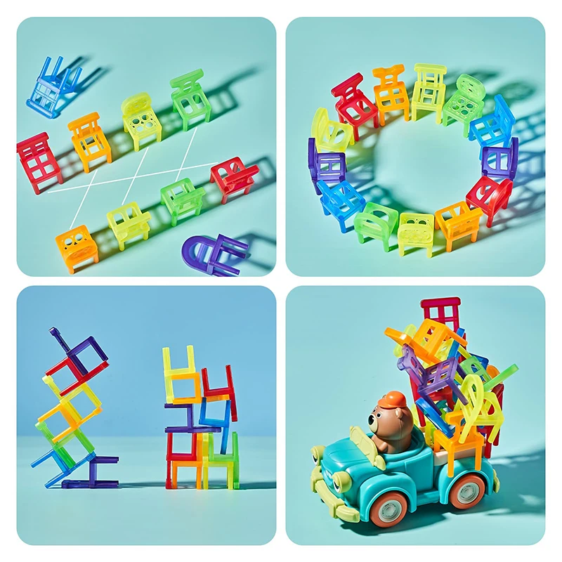 Children Funny Bear Car Chair Stacking Toys Parent-child Interactive Challenge Toys kids Party Play Game Educational blocks Toy