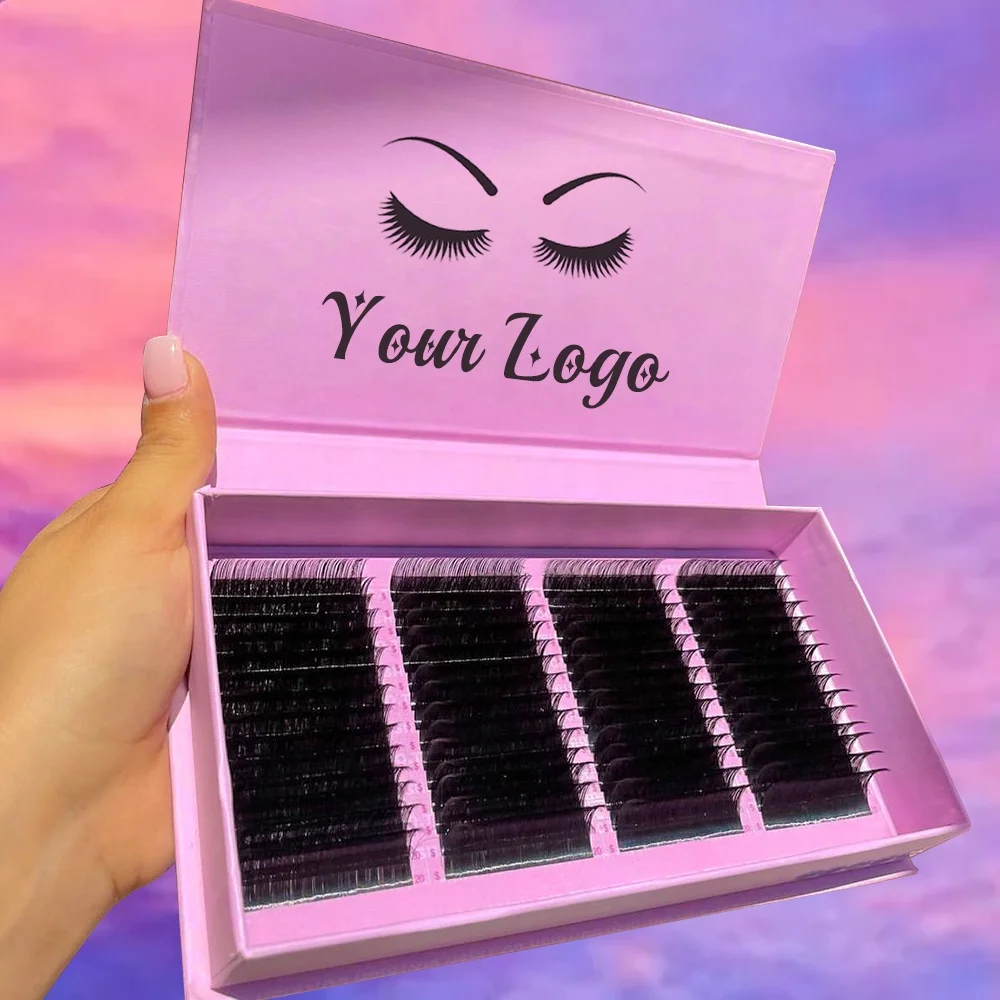 Private Label Korean Pbt Silk Siberian Mink Eyelash Extension Wholesale Matte Black Cashmere Mixed Lash Extension Volume Trays