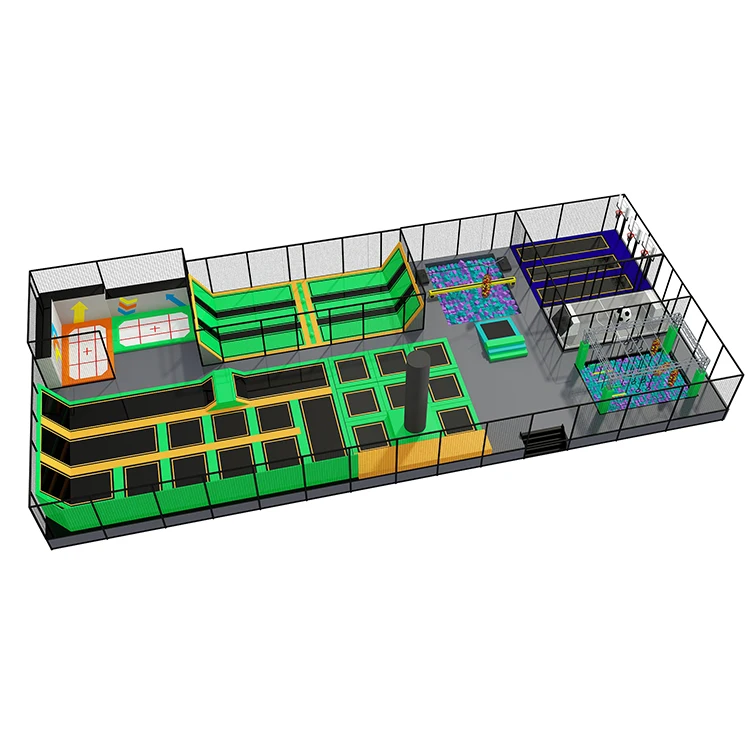 Climbing wall indoor trampoline park playground, free jumping commercial adult trampoline park