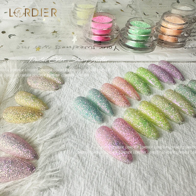 Popular Pastel Color Nail Glitter Powder 12 Colors Bulk Nail Art Pigment