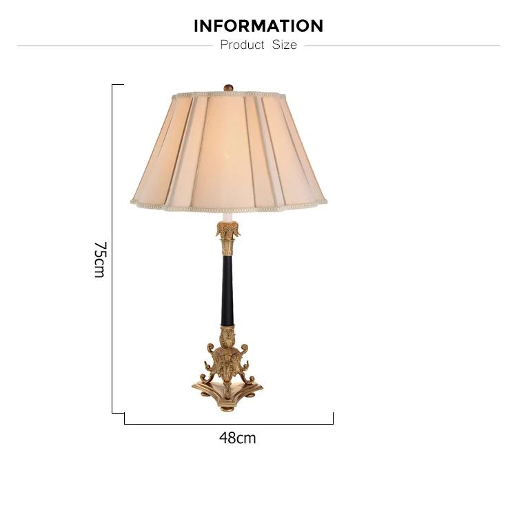 European Vintage Solid Lost Wax Brass Bedside Black Marble Decorative Antique Table Lamps