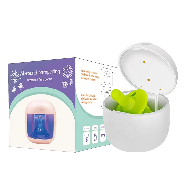 Rechargeable Lithium Battery-Powered UVC LED Pacifier Sterilizer Box for Nipple, Earplugs, and Other Items for Hiking and Travel