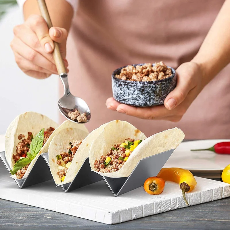 
Taco Holder Stand, Taco Truck Tray Style, stylish stainless steel design,keep your tacos upright with 3 compartments per piece 