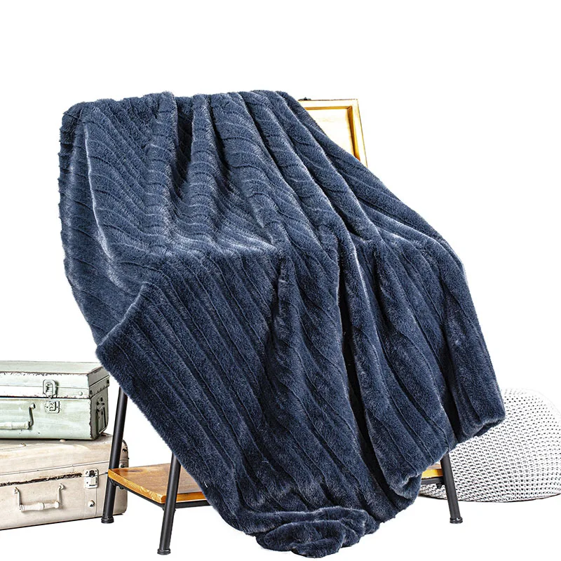 Уютное роскошное супер мягкое Полосатое одеяло из искусственного меха для дивана