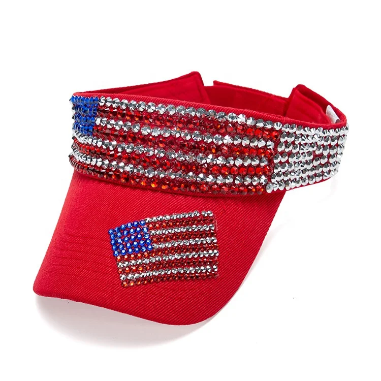 Rhinestone Sparkle Sun Hats Adjustable USA Women Bling Visors Hat