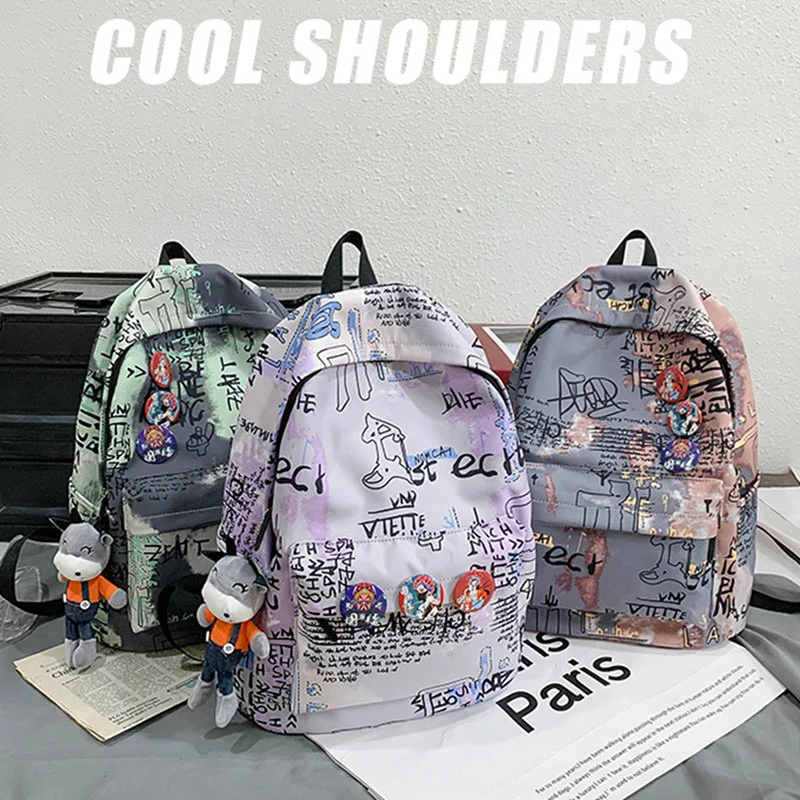 Top Selling Products Classic Large Capacity Nylon Backpack Printing Student Bag Zipper Schoolbag