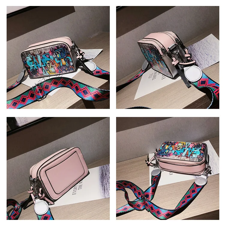 2024 New products Mini Bags Women Handbags Ladies Small Purses Travel Graffiti Wide Shoulder Strap Crossbody Camera Ba