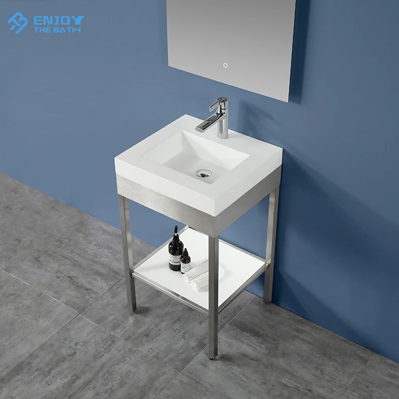 Bathroom Free Standing Basins Dual Functional Bath Stone Resin Sink with Metal Support