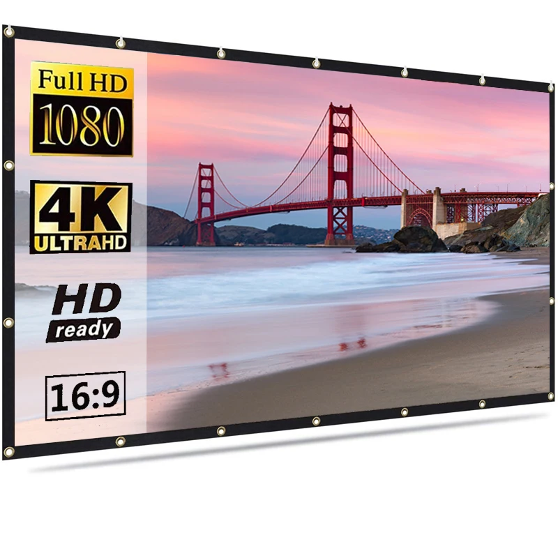 Yovanxer HD Portable Projector Screen Foldable for Home Theater Outdoor Indoor Double Side Projection Polyester Curtain