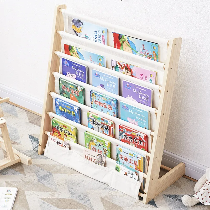 Kids Bookshelf Bedroom Playroom Natural Wood Children Book rack Shelf for Easy Organization Wooden Toy Display Shelf Storage