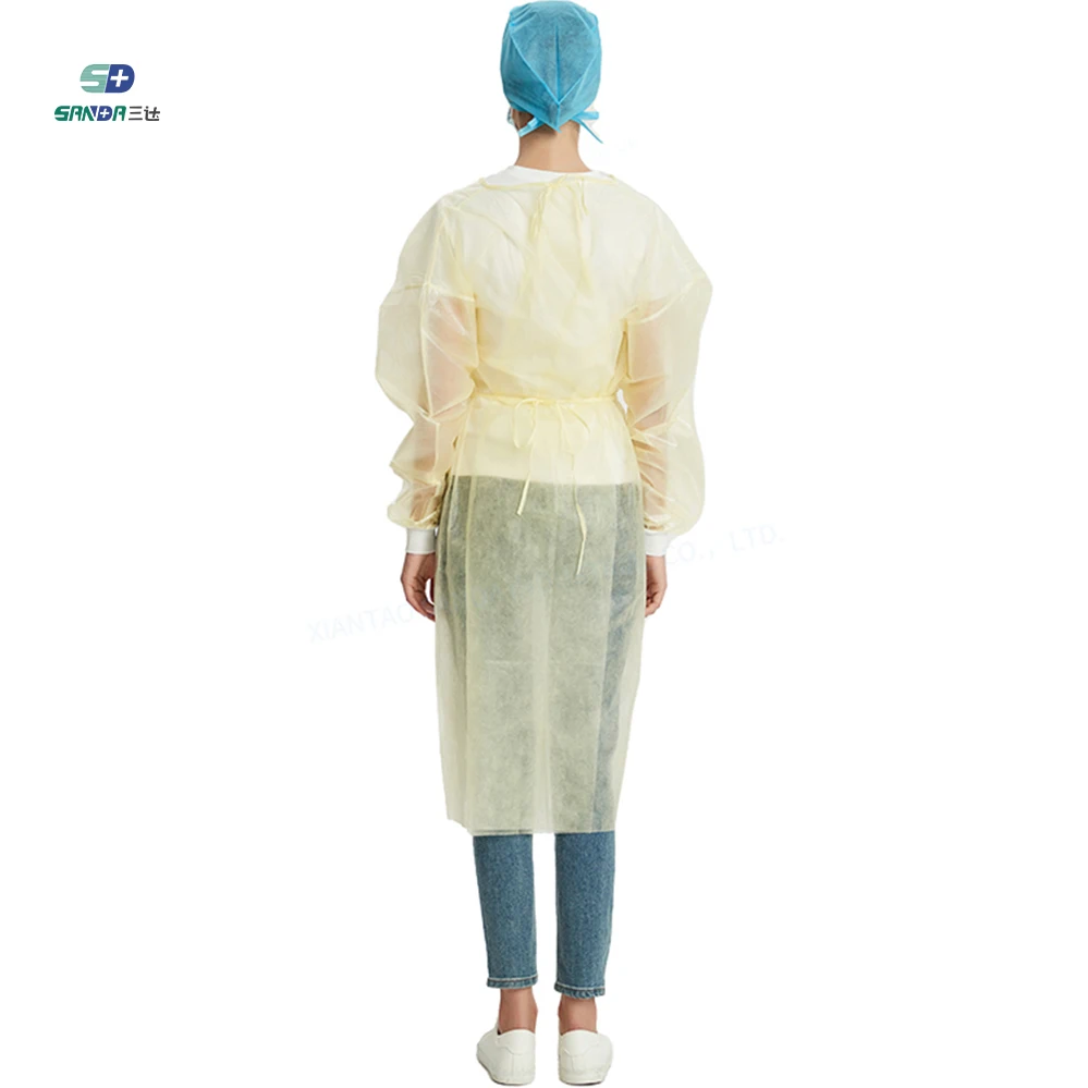 Yellow Color SMS PP PE Non Woven Medical Protective Gowns Disposable Isolation Surgical Gown For Hospital