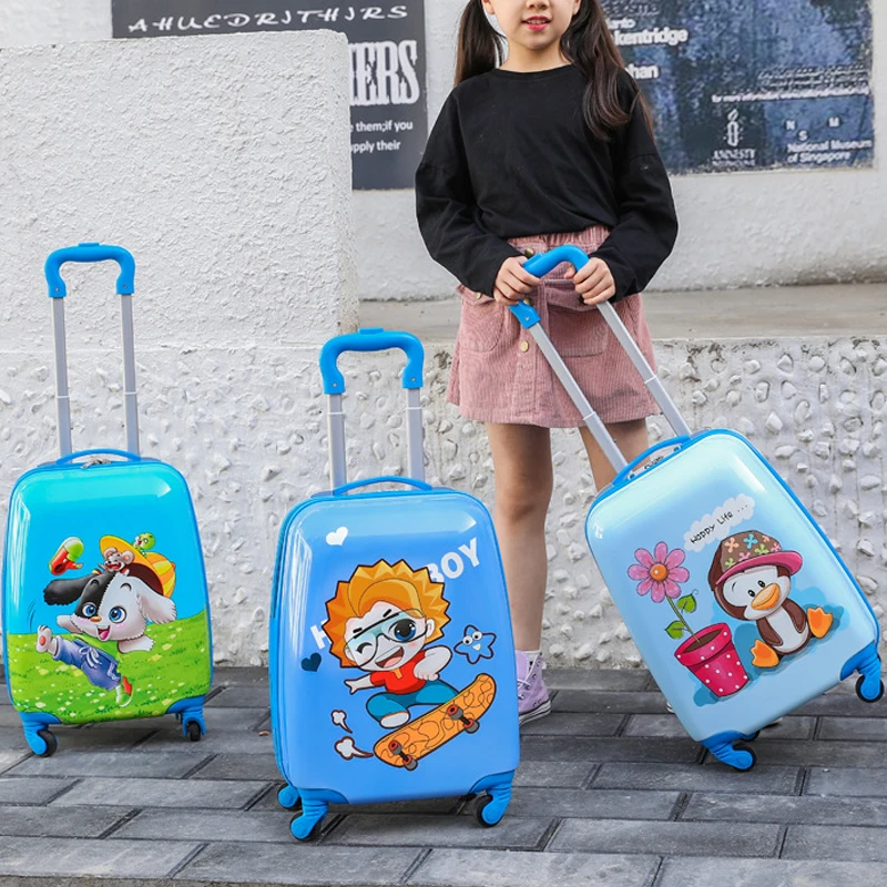 Hard-Sided Carry-On Travel Trolley Rolling Suitcase Spinner Luggage mini suitcase for kids for Kids-Blue