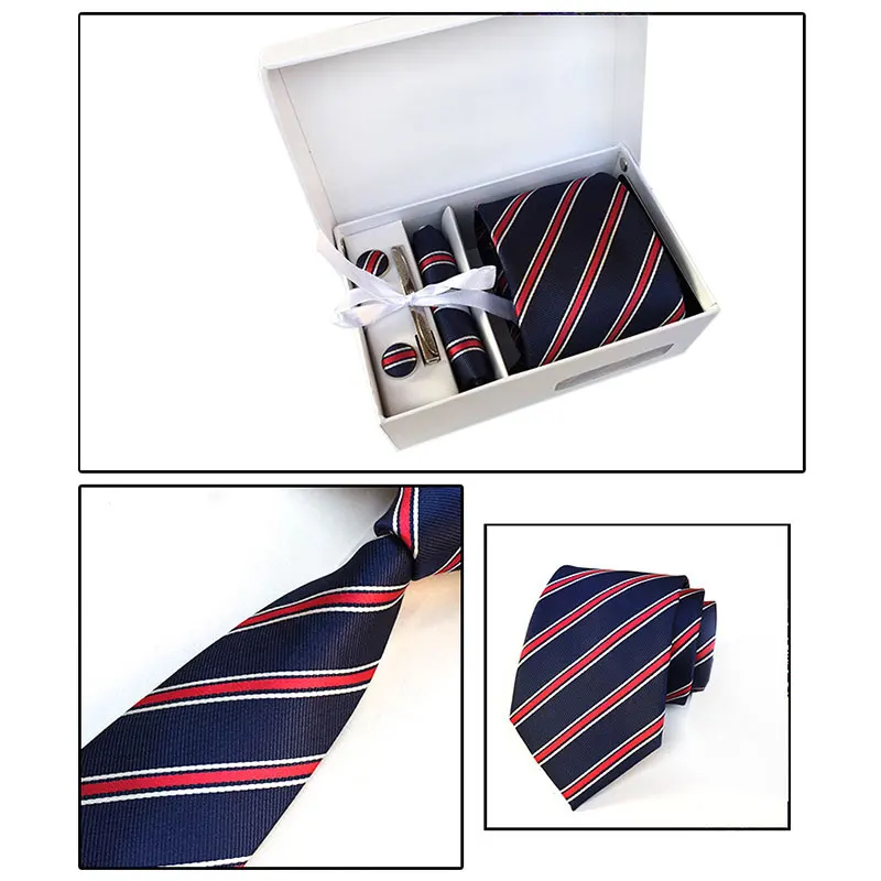 Gift box Solid Mens Skinny Ties Fashion Plain Ties Jacquard Woven Silk Ties for Mens Wedding Suits
