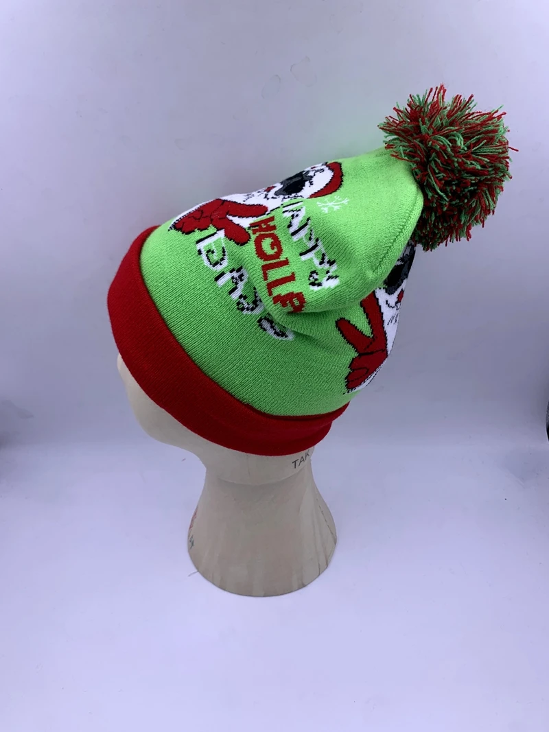 Wholesale Winter kid & adult logo Christmas SWAG Santa Festival hat  Knitgted beanie caps with pompom NO Led lights Fashion Hats