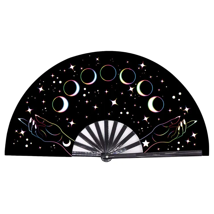 2023 Customized Cute Holographic Rave Accessories Decorative Rave Hand Fan Promotional Folding Fans for Festivals