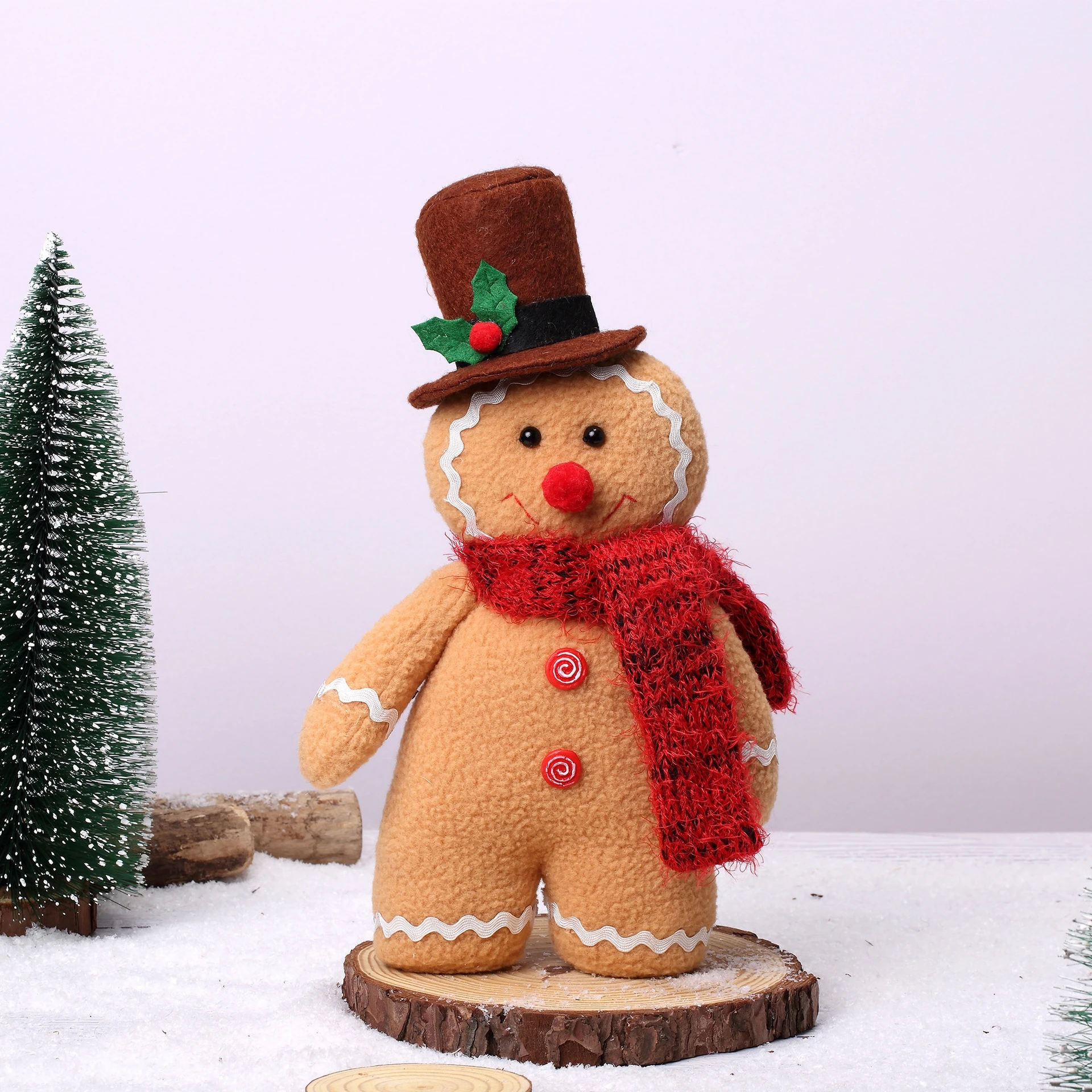 New Plush With Hat European American Gingerbread Stuffed Animal Toy Wool Dwarf Doll Christmas Decoration Pillow
