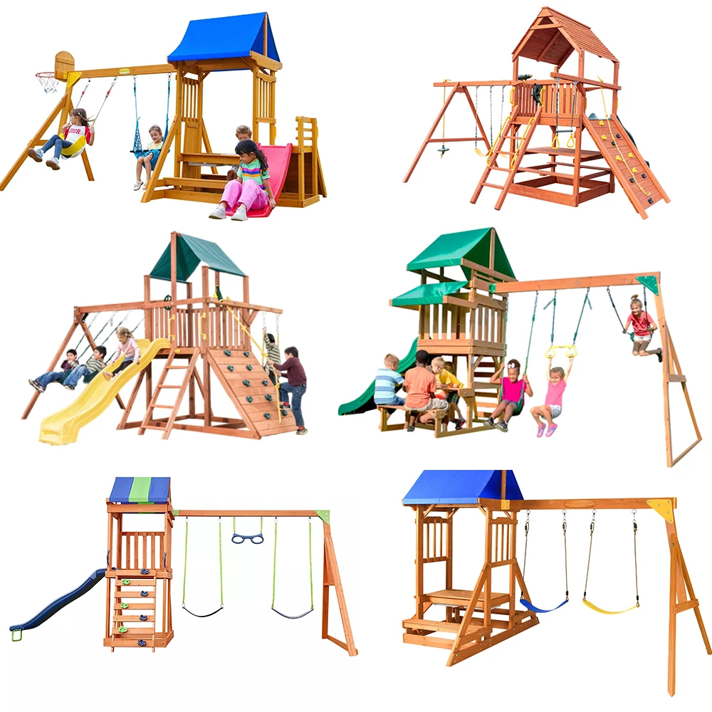 Unisex Stylish indoor luxury wooden Wooden Swing Set Made from High Quality park swing set items in wood for children