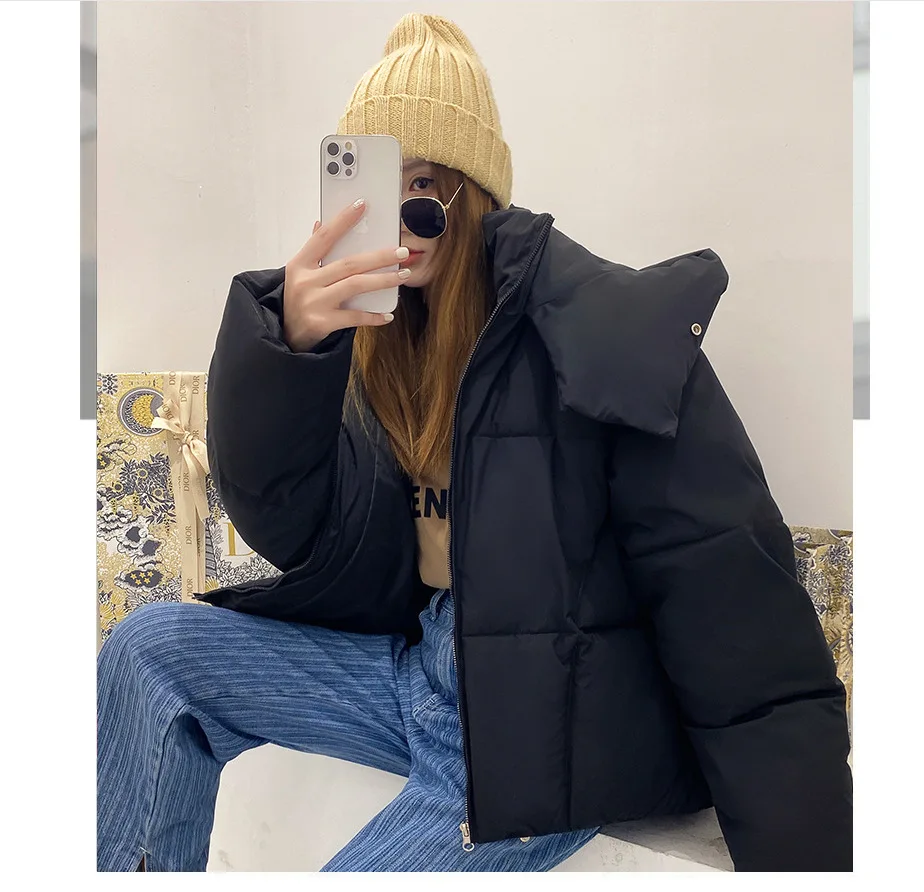 2024 winter new Korean style fluffy hooded bread down jacket women thick loose short jacket hot selling parkas