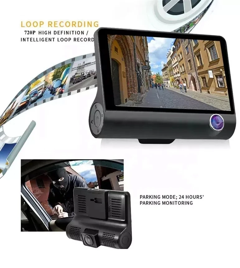 Высокое качество Full HD 1080P 4 дюймов Автомобильный видеорегистратор IPS дисплей экран Автомобильная Камера Вождение рекордер три камеры