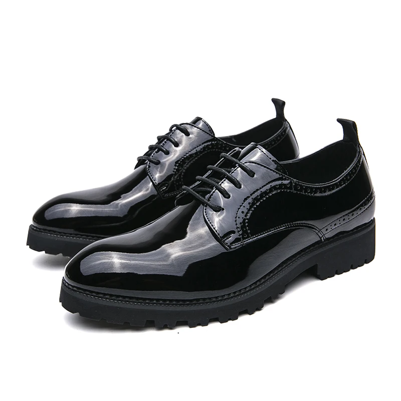 Brogue Dress Shoes & Oxfords Lace Up Comfortable Wedding Patent Leather Shoes for Men