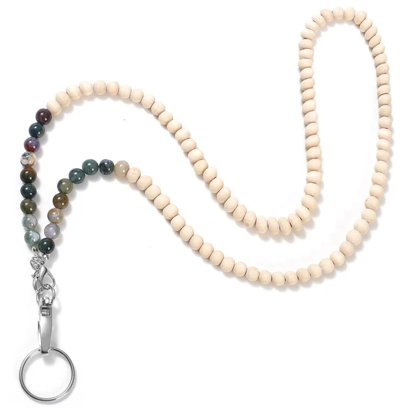 Colored stone wood beads lanyard necklace Mobile phone Key working brand easy pull button string necklace