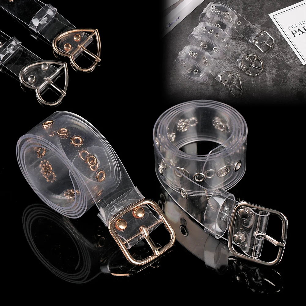 New Fashion Women Transparent Clear Round Square Heart Pin Buckle Wide Bands Ladies Waistband Punk Waist Belt